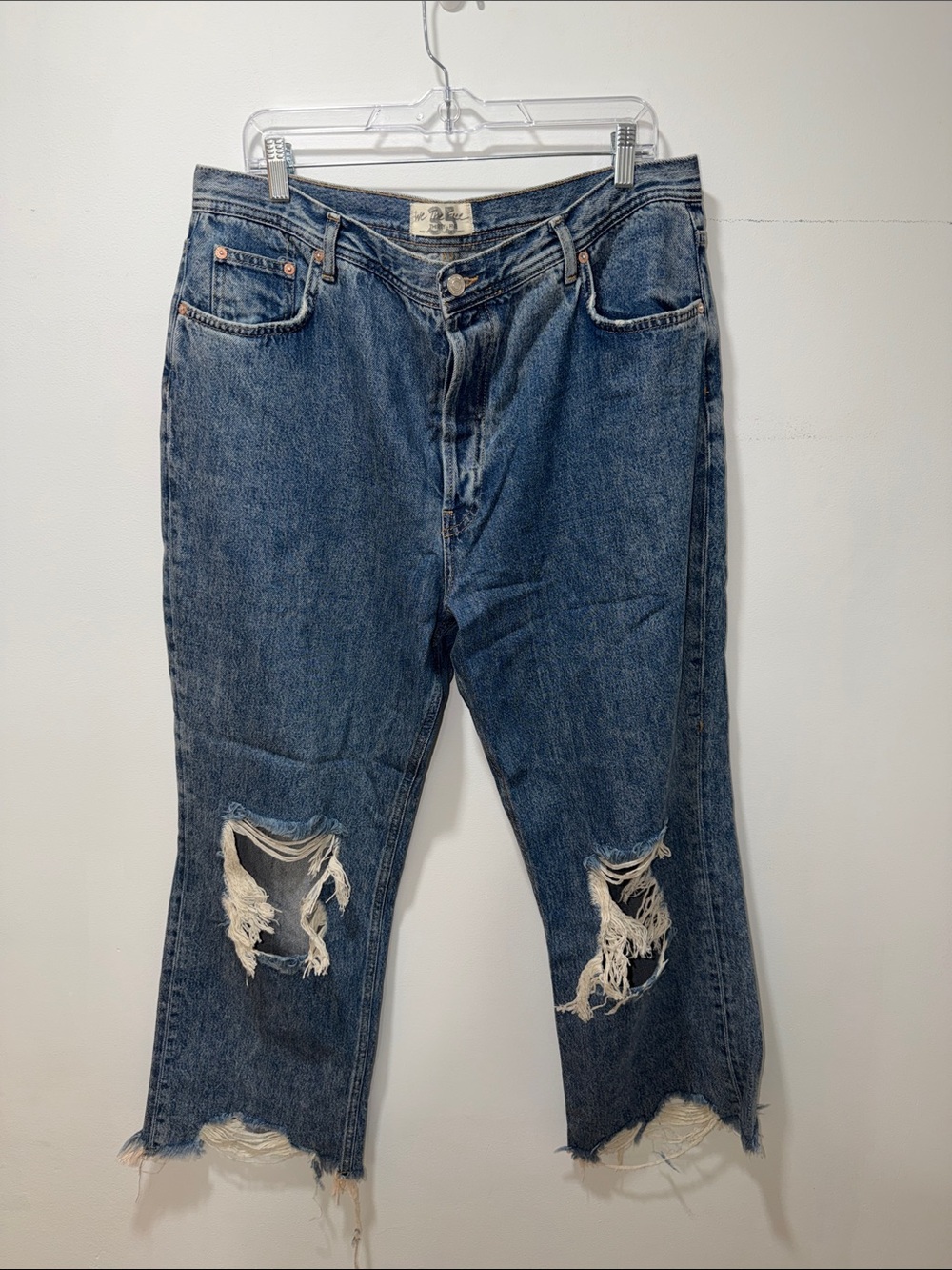 Free People HR Button Fly Distressed Wide Leg Jean 35 Grunge Relaxed Slouchy